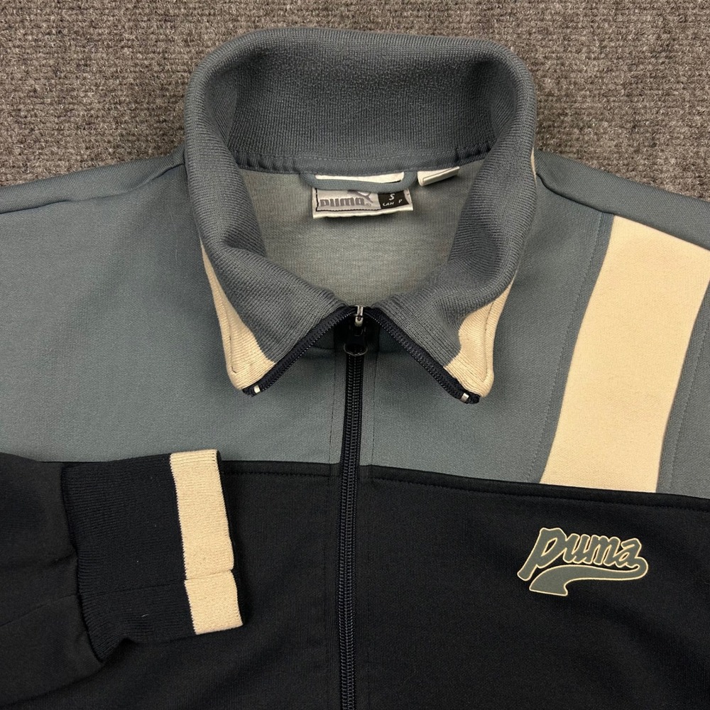 Puma Track Jacket Mens S Navy Blue Colorblock Retro Sporty Full Zip Logo VTG